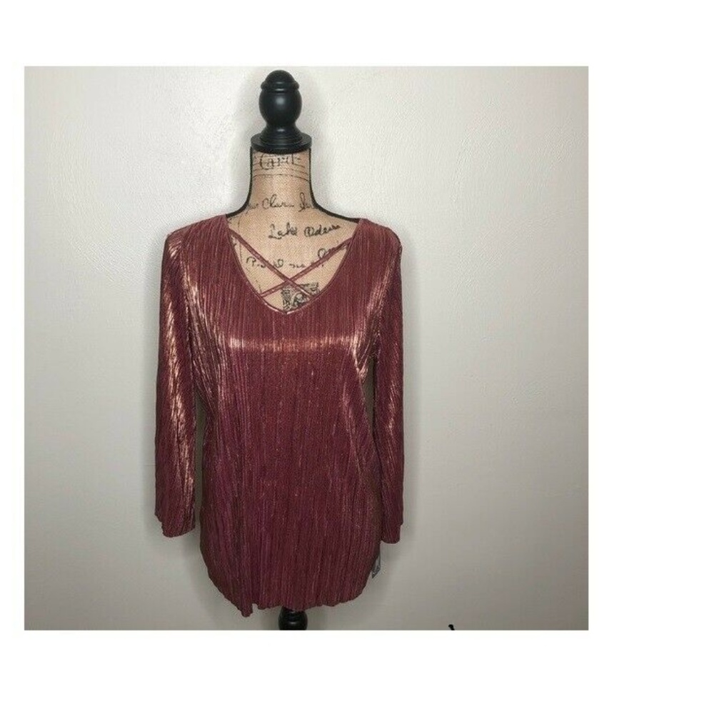 JM Collection Women XS Purple Copper Foil Top 1R52